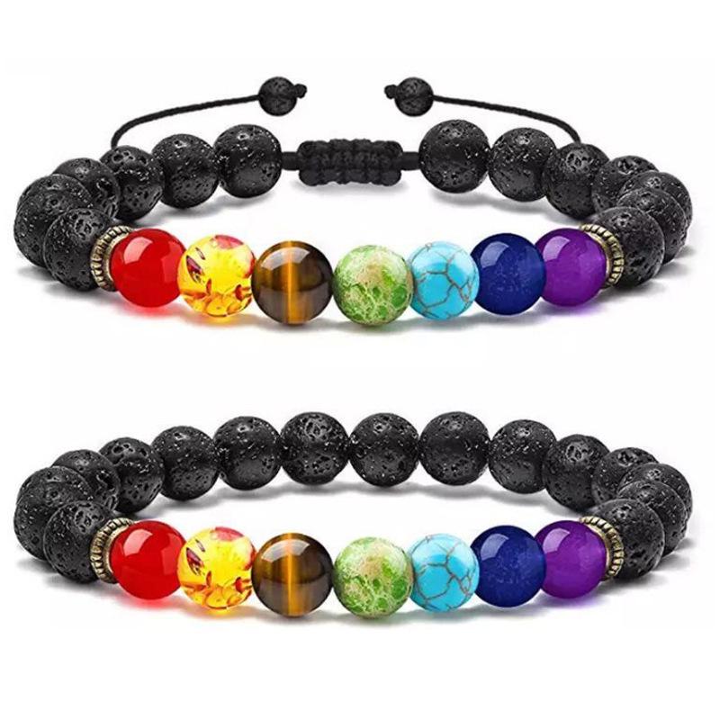 Multicolor Alloy & Volcanic Stone Yoga Bracelet with Turquoise & Tiger Eye Beads