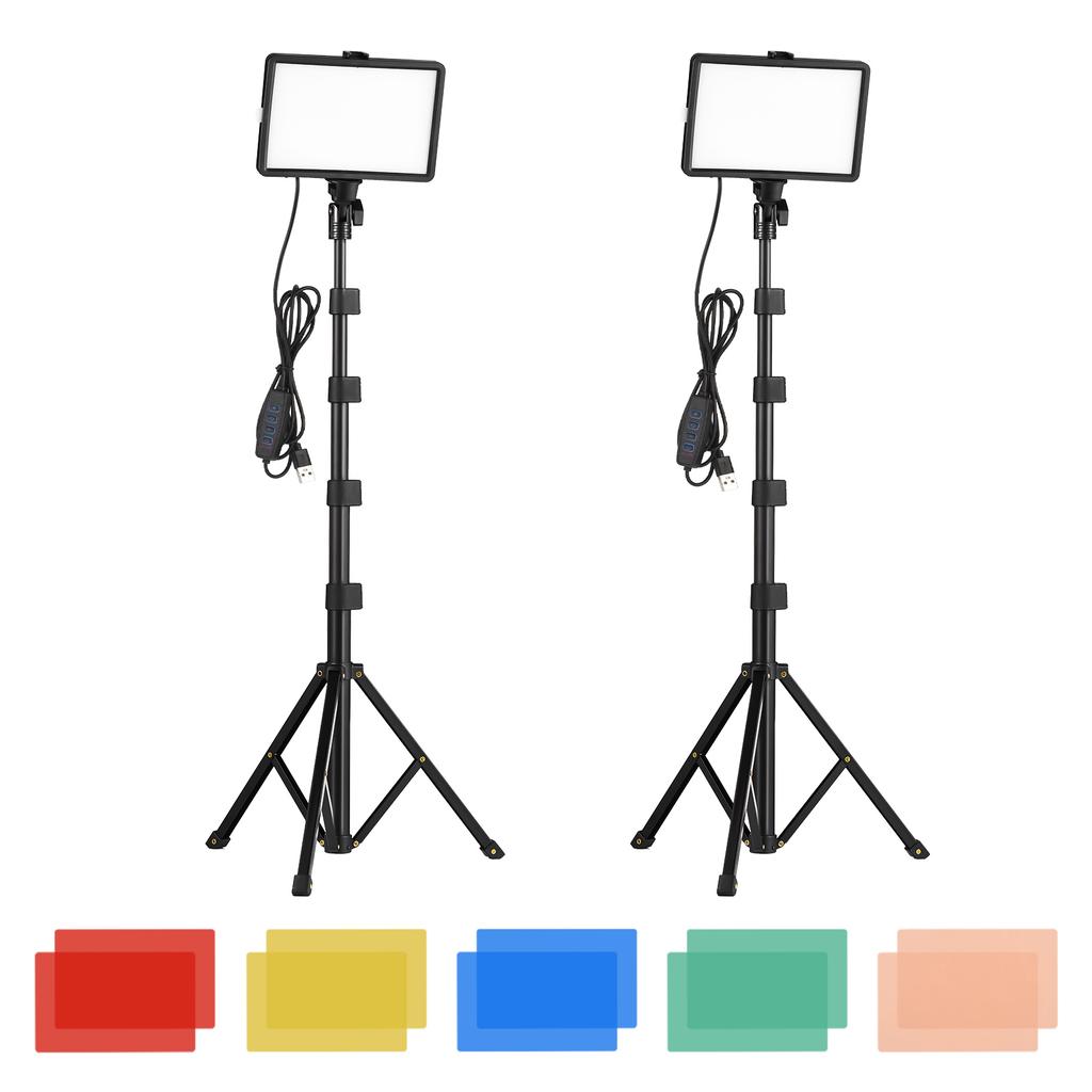 2 Pack USB LED Video Lights Kit Bi Color Temperature Fill Lights 10 Level Brightness with Light Stands Color Filters