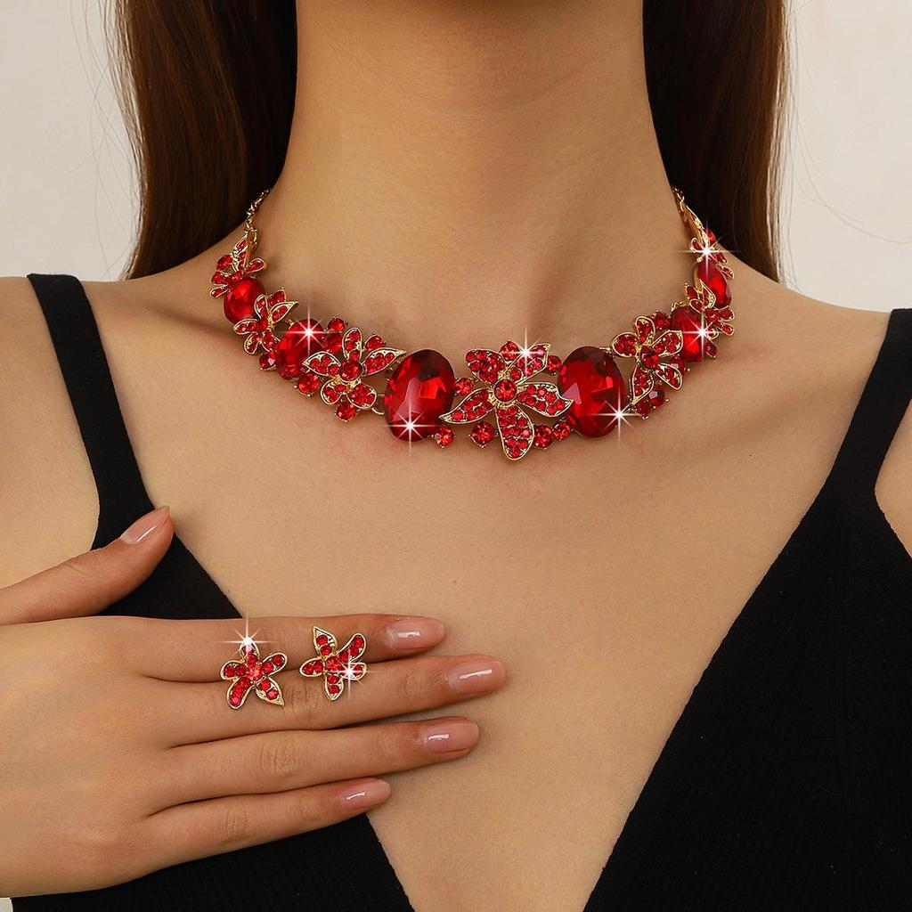 Elegant Rhinestone Water Drop Necklace Set - High-End European & American Court Style Jewelry for Women