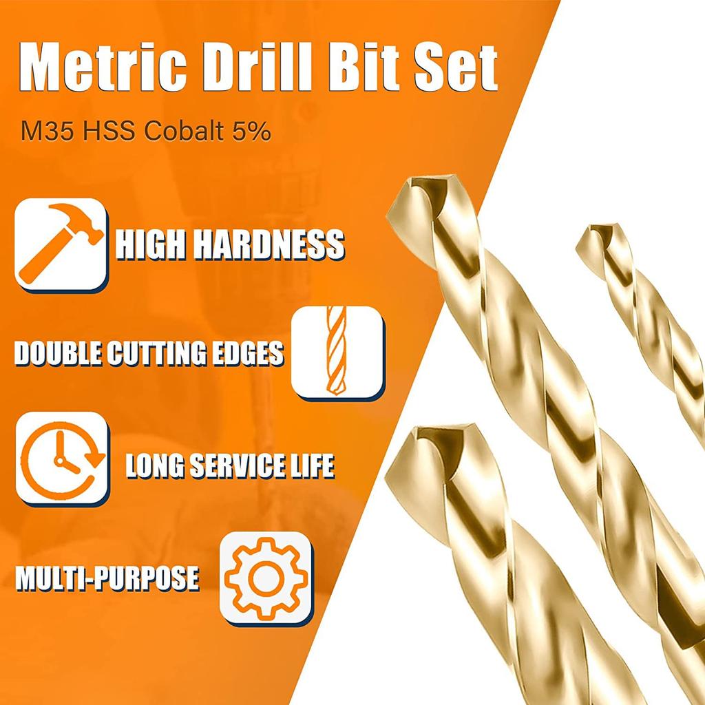 M35 HSS Twist Drill Bit Set 5% Cobalt Straight Shank Stainless Steel Hard Metal Hole Cutter Jobber Length Metric Power Tools