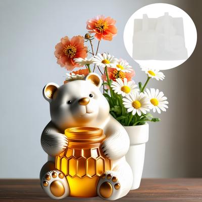 Cute Bear Hug Can Succulent Plant Flower Pot Resin Silicone Mold Bear Hug Bottle Storage Box Mould Bears Candle Cup Gypsum Molds