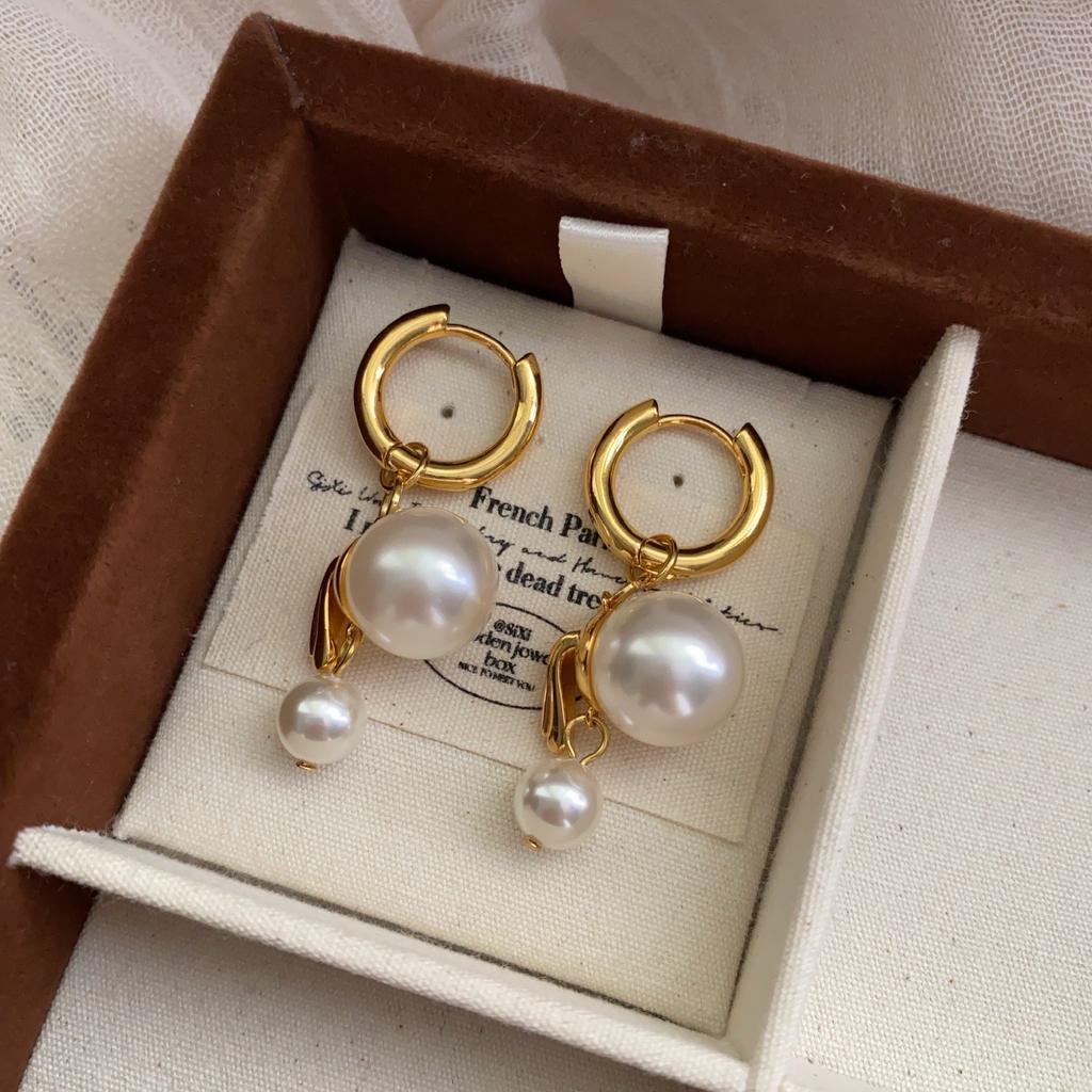 Niche Design Exaggerated Pearl Ear Pendant Super Fairy Temperament Two Ways To Wear Super Pearl Earrings Women