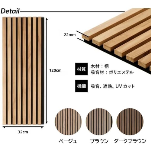 Jumei Sound-Absorbing Panels, Set of 2, Soundproofing Sheet, Sound-Absorbing Material, 120cm High x 32cm Wide x 22mm Deep, Natural Wood Wall Panels, W