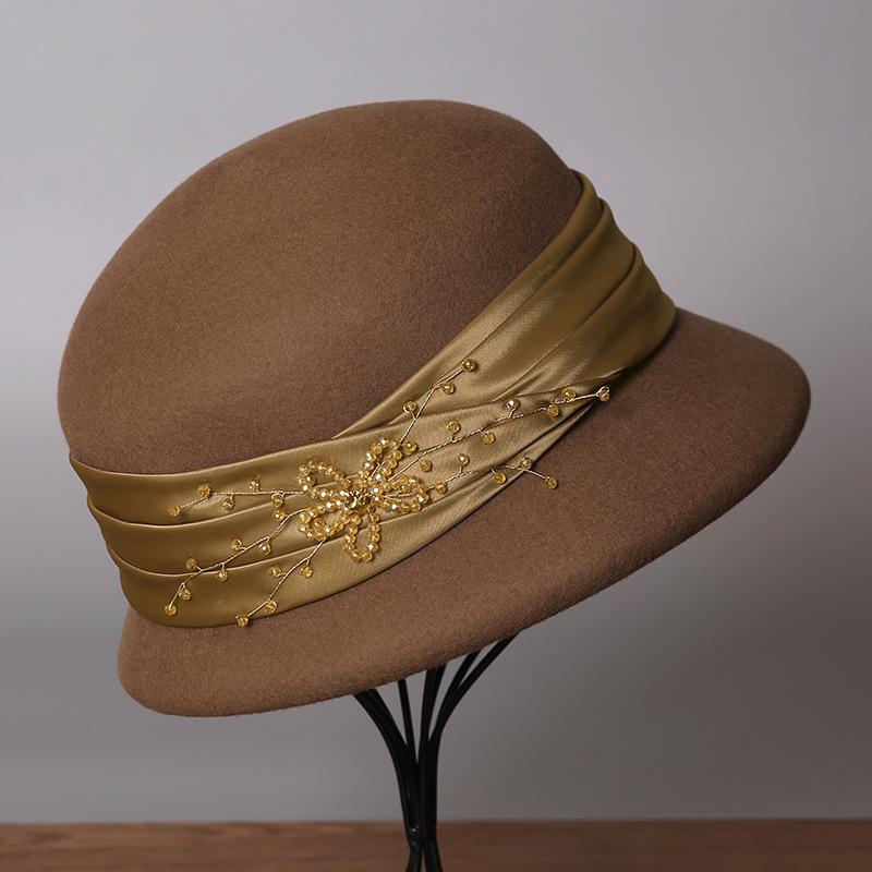 

Wool Bowler Hat - Hepburn Style Autumn/Winter Ladies Lampshade Fisherman Hat Adjustable (56-58cm) верблюд