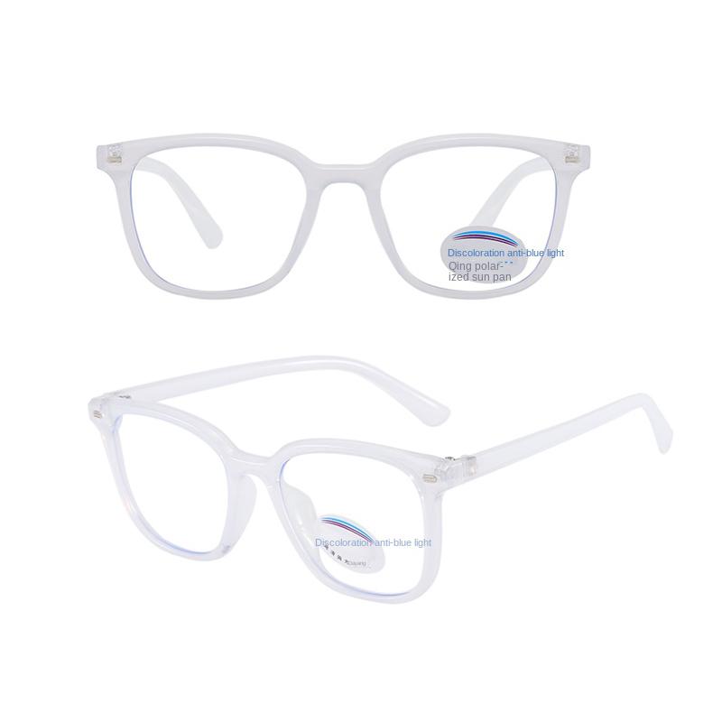 Photochromic Square Rice Nail Children's Eyeframe Color Change Anti Blue Light Flat Mirror Glasses Cute Boys And Girls