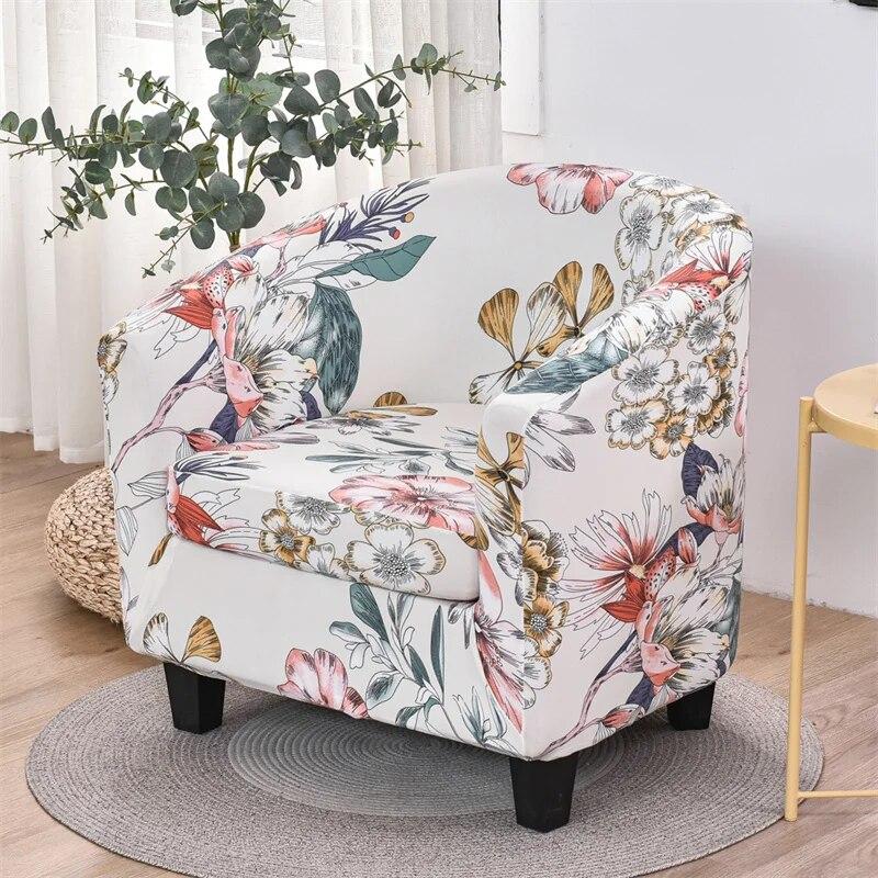 Club Chair Slipcover Stretch Armchair Covers Floral Print Tub Chair Cover Spandex Single Couch Cover with Seat Cushion Slipcover