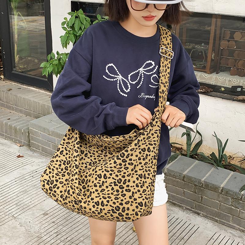 Leopard Print Canvas Shoulder Bag Women Crossbody Bag Large Capacity Tote Bag