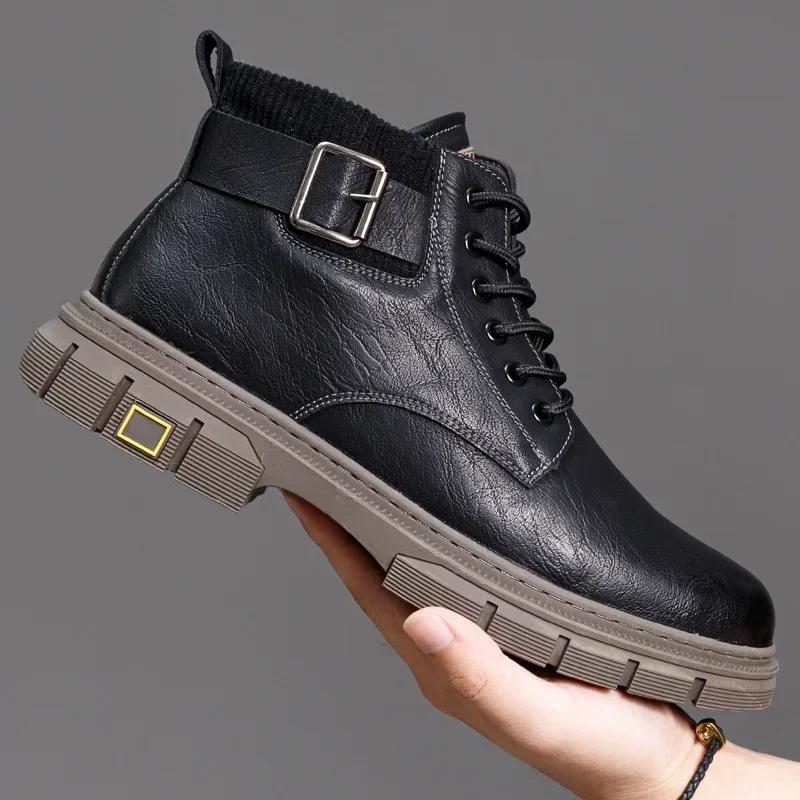 

Luxury Vintage Short Boots Men Winter British Style Fashion Comfortable Non Slip Work Boots Outdoor Walking Casual Shoes 38 коричневий