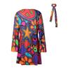 Women's Long Sleeve Dress with Headscarf Printed Tape Headscarf Dress Female