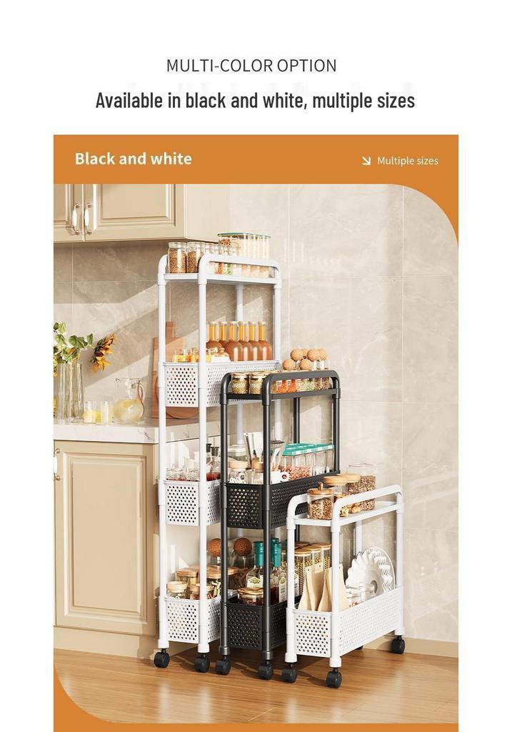Multi-Layer Narrow Trolley Storage Rack with Wheels for Kitchen or Bathroom