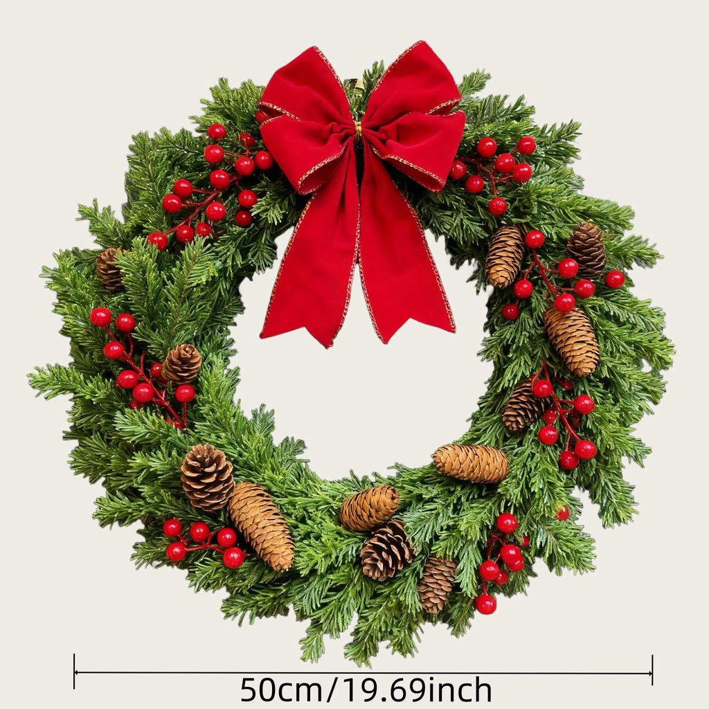 Christmas Fir & Cypress Leaf Wreath with Artificial Flowers - Indoor Decoration