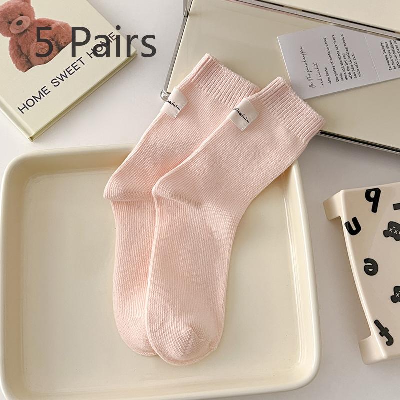 5 Pairs of New Female Spring and Autumn Sweat Absorbing All Build In The Tube Cotton Pile Socks