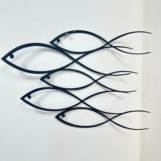 Metal Wall Decor Line Art Shoal of Fish Decoration Minimalist Wall Art Nautical Fish Ornament for Home Living Room Office Bedroom