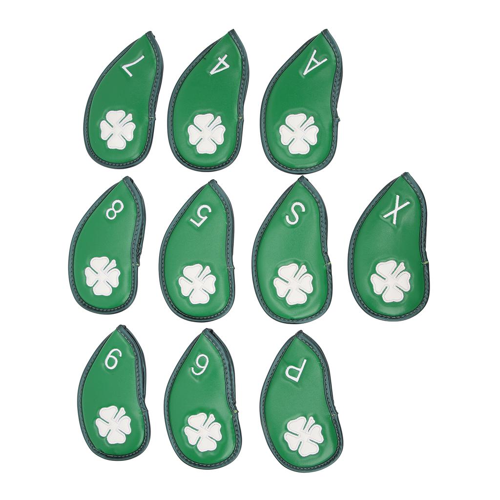 10 PCS Golf Club Head Covers Four Leaf Clover Pattern PU Waterproof Delicate Golf Iron Covers Set