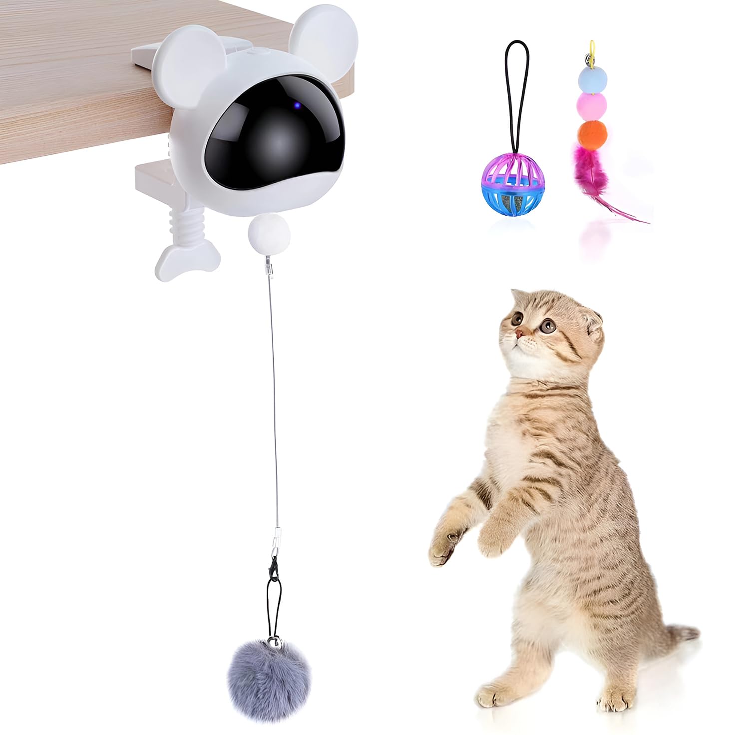 

Новая улучшенная электрическая автоматическая игрушка для кошек с подвесной встроенной игрушкой для упражнений для снятия стресса, птица, пушистая и с кошачьей мятой, улучшенная, стимулирует охоту белый