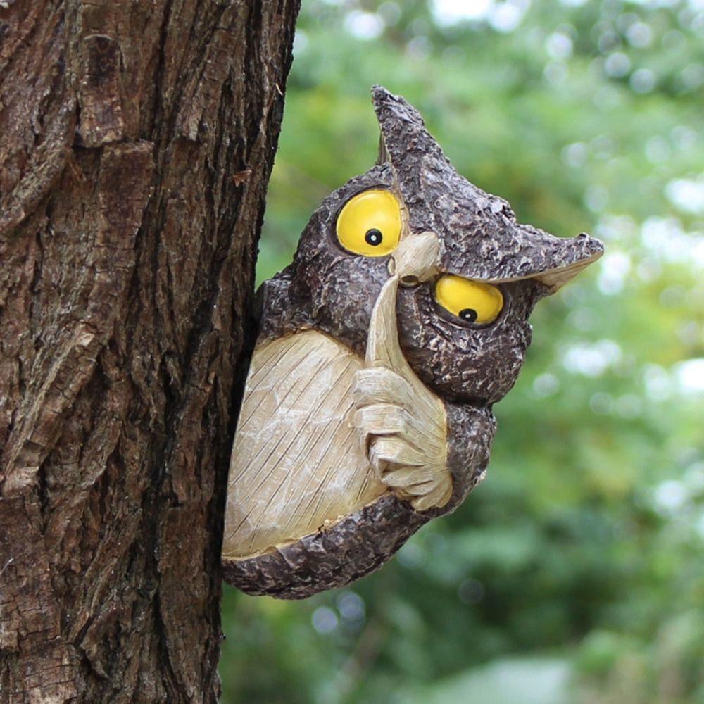Resin Owl Tree Hanging Simulated Miniature Figurine Sculpture Animal Ornaments Statue Gift
