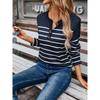 Women's Spring and Autumn New Fashion Versatile Striped Contrast Button Casual Long-sleeved T-shirt
