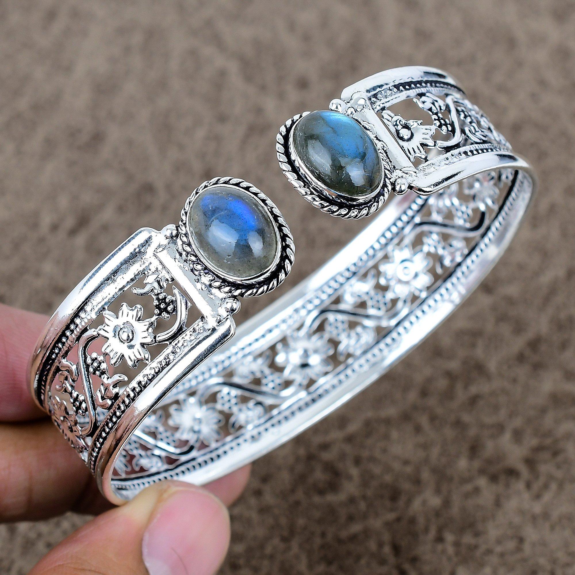 

Labradorite Gemstone Handmade 925 Sterling Silver Cuff Bangle Adjustable KKG-769