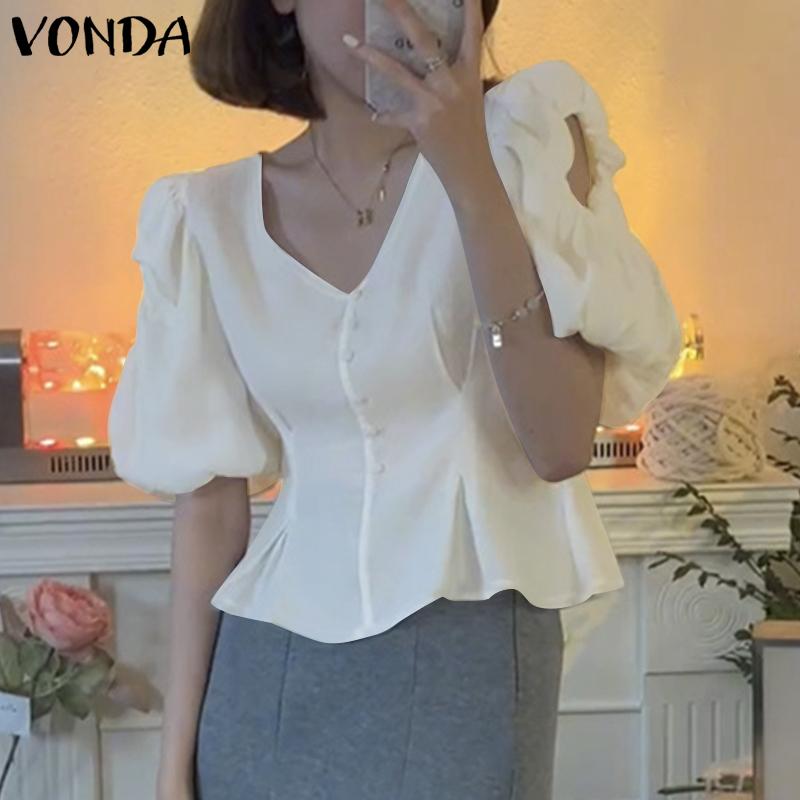 

Женские элегантные повседневные топы VONDA с ​​короткими пышными рукавами