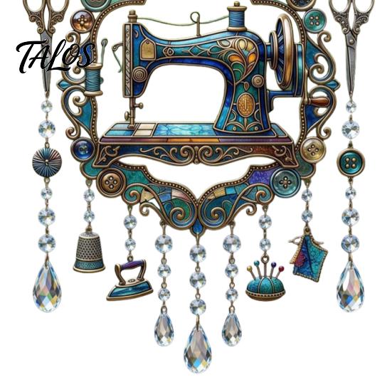 French Country Window Pendant Vintage Sewing Machine Crystal Wind Chime, Acrylic Outdoor Hanging Suncatcher, Unique Garden Chime Colorful Pendants for