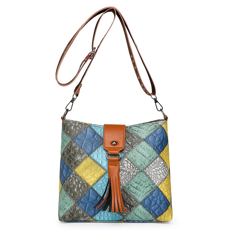 Women's Contrast Color Crossbody Bag Large Capacity Bucket Bag Mother Bag