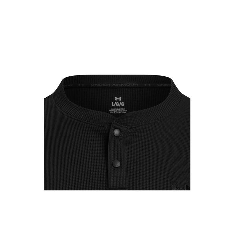 Under Armour Waffle Henley Logo Drop Shoulder Short Sleeve T-Shirt Men T-Shirts Black 6007562-001