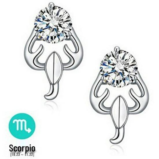 Wei Hua Retro Zodiac Silver-Plated Zircon Stud Earrings for Women