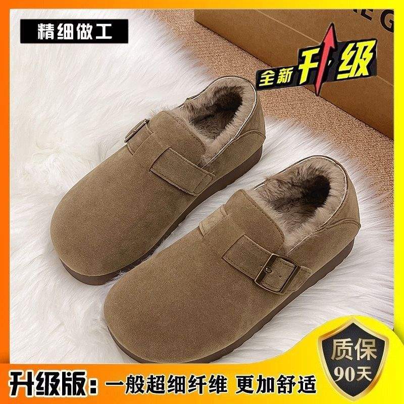 Fleece All-inclusive Retro Birkenstocks Women's Winter 2025 New One-pedal Cotton Shoes Fluffy Shoes Thickened Warm Snow Boots