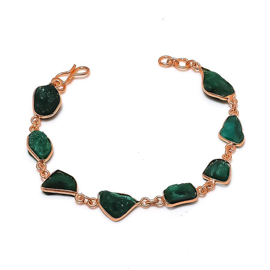 Skota Emerald (Simulated)Rough Gemstone 925 Sterling Silver Bracelet 7-8  ASB-3020