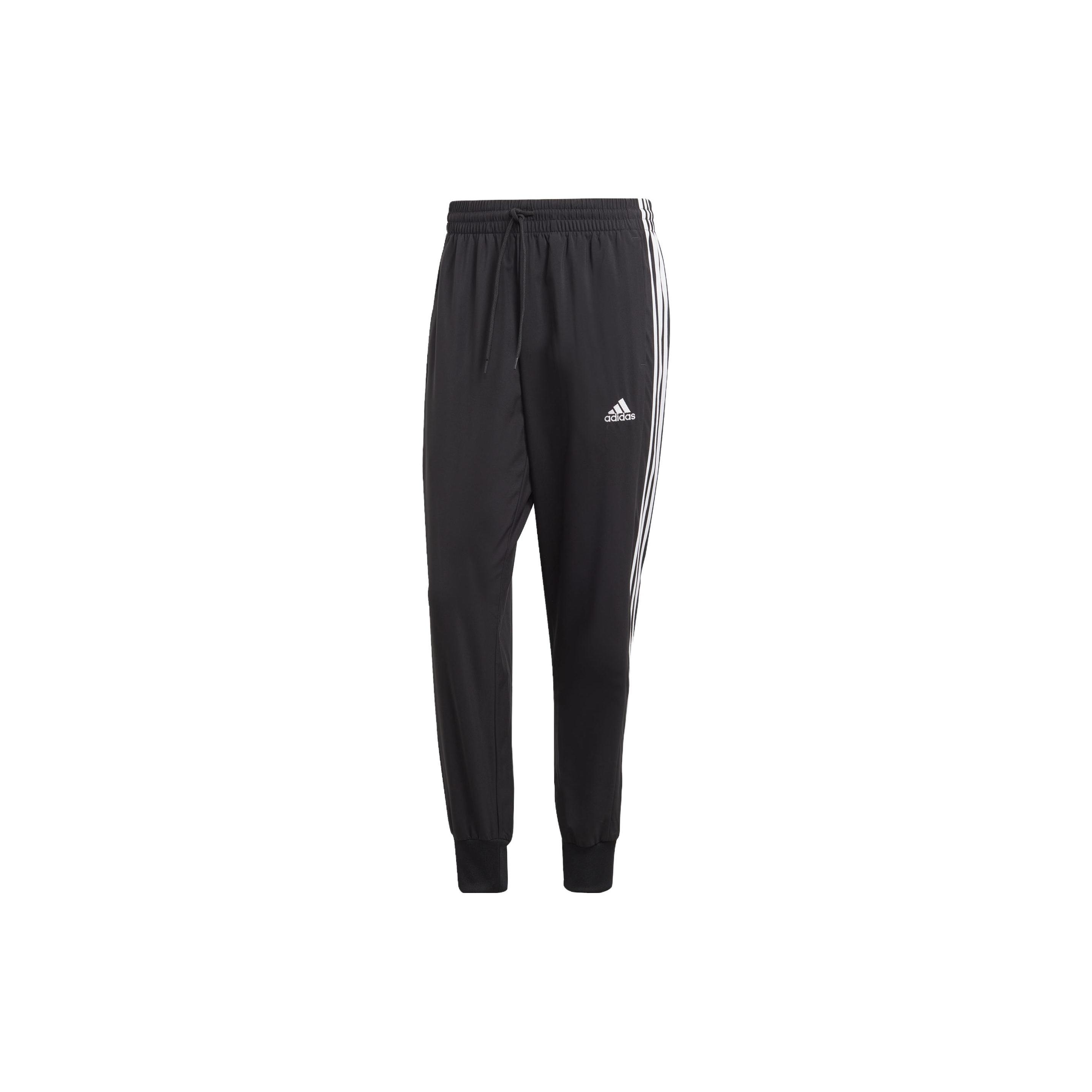 adidas AEROREADY Essentials Tapered Cuff Woven 3-Stripes Pants Black Men s IC0041 M