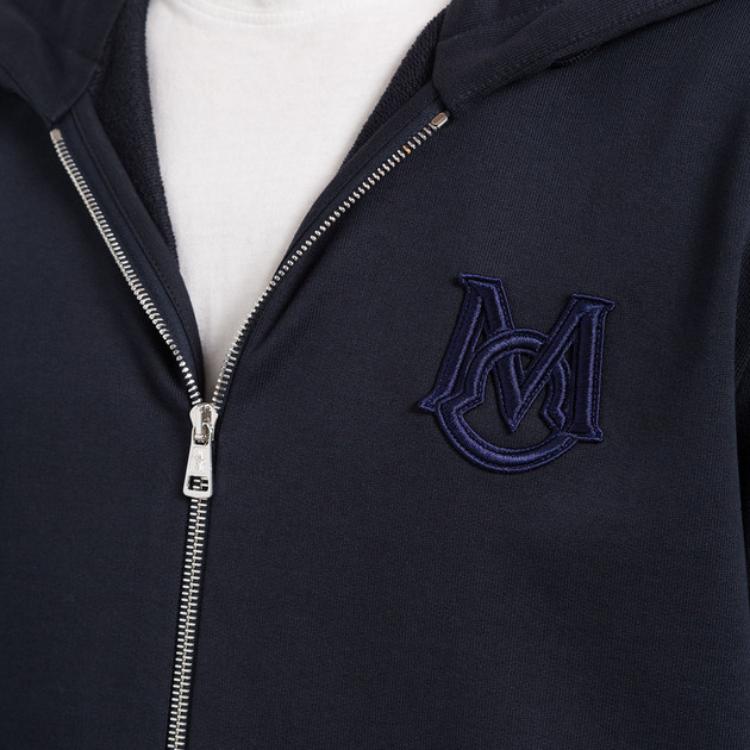 Moncler FW22 Solid Color Logo Embroidered Zip-Up Hoodie Men hoodies Blue 8G00052809KR778