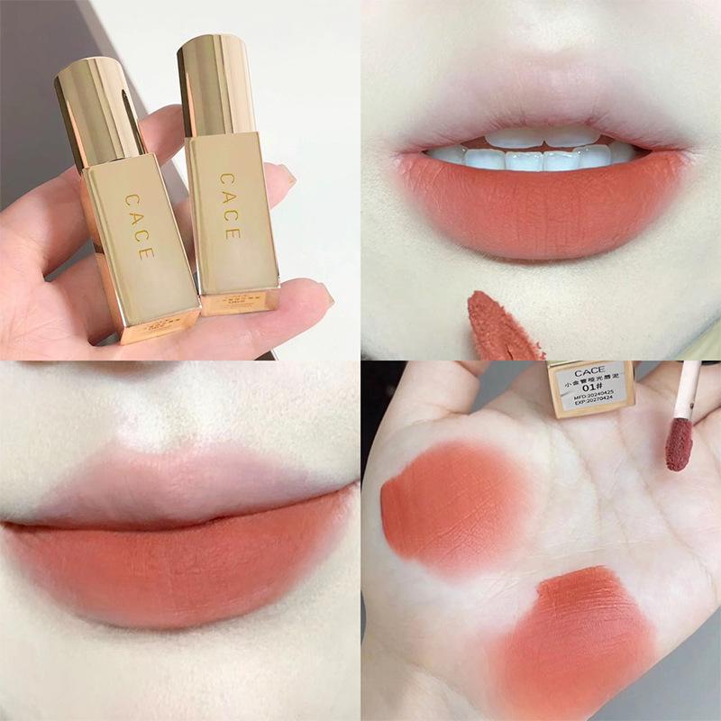 CACE Little Gold Tube Matte Lip Mud Soft Mist – Milk Coffee Shade for Natural, Versatile Color and Whitening Effect.