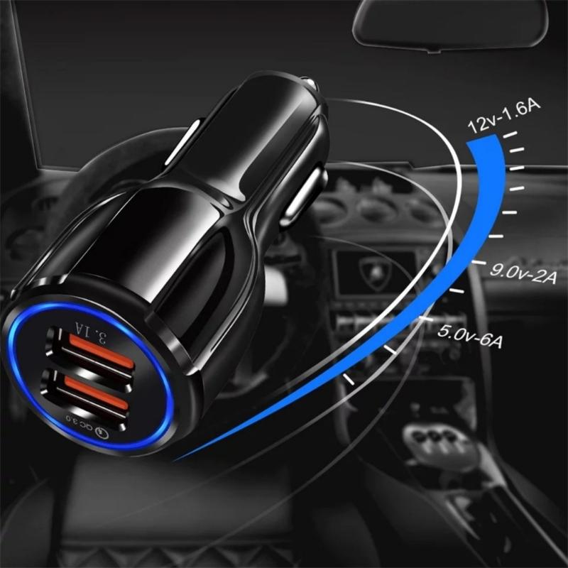 Portable 30W Double Port Car Charger 2-Port USB Charging Adapter with Quick Charging 3.0 for Efficient Device Charging