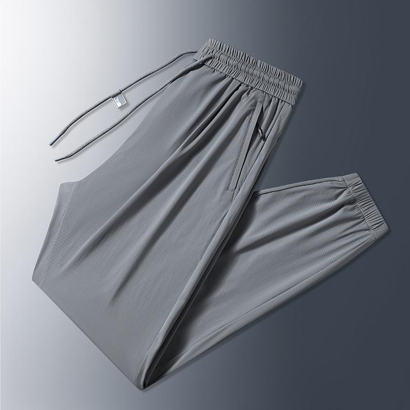 Summer ice silk quick-drying pants men's thin casual breathable sports men's pants can be opened twice, loose air-conditioning trousers men's