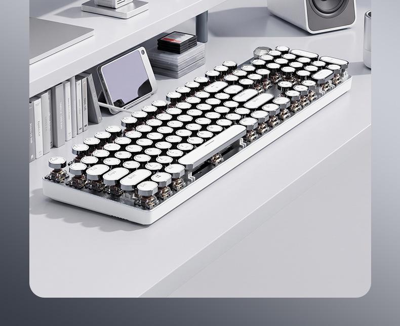 BOW Hangshi G9 Punk Retro Wired Mechanical Keyboard with Round Keycaps for Office and Desktop Computers