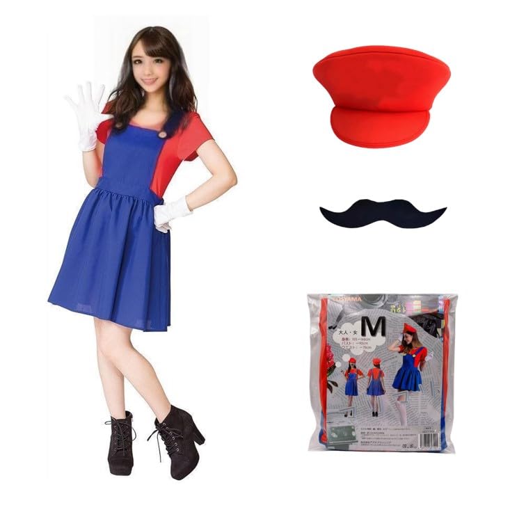 Mario Luigi Cosplay Costume Includes Hat and Perfect for Parties and Halloween Size M [COSYAMA] & 3-Piece Set, Women's, Adult, Parent-Child,