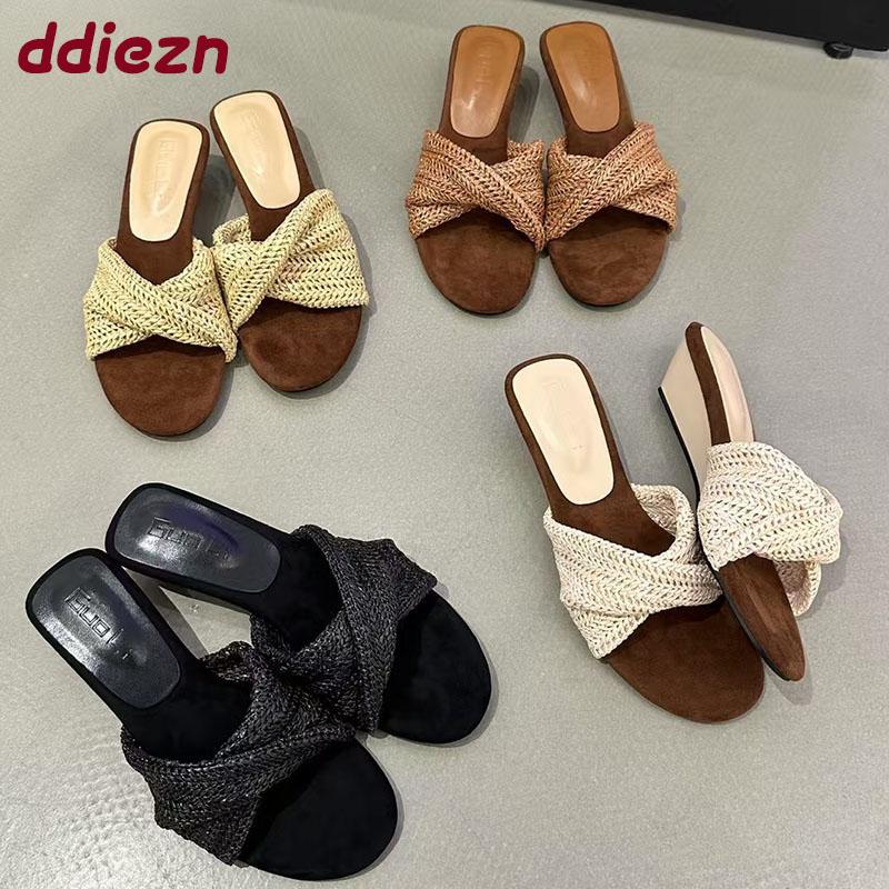 Fashion Fashion Round Toe Ladies Wedges Sandals Shoes Summer Beach Female Slides Low Heel Women Wedges Sandals Shoes Slippers 2025 New