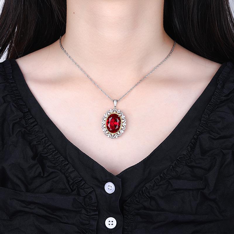 Jewelry Copper Bottom Gold-Plated Simulation Red Corundum Blue Spinel Light Luxury Pendant 15 * 20