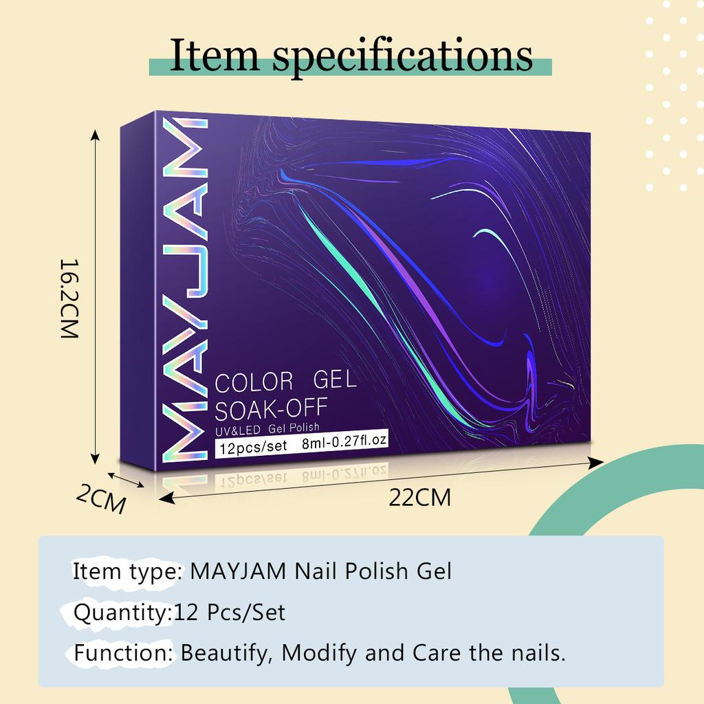 MAYJAM 12Pcs Nail Gel Polish Set Valentine Gift Colors of 2022 Nail Art Design Soak Off LED Lamp Gel Polish DIY Manicure Kit 8ML Nail Gel Kit