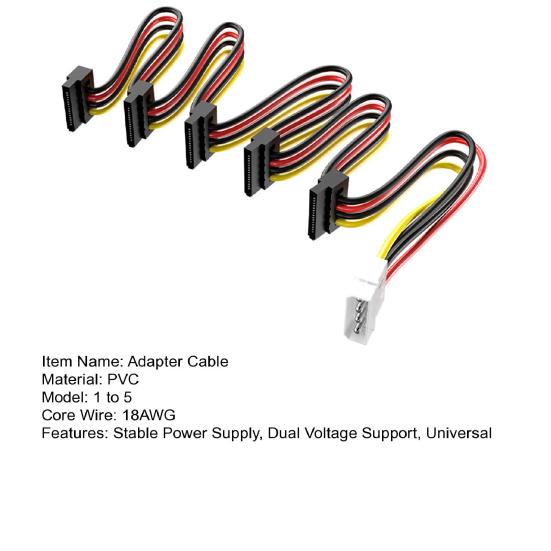 Kabely SATA Power Splitter 1 x 4pinový na 5 x 15pinový SATA napájecí adaptér/převodník pro pevný disk PC serveru