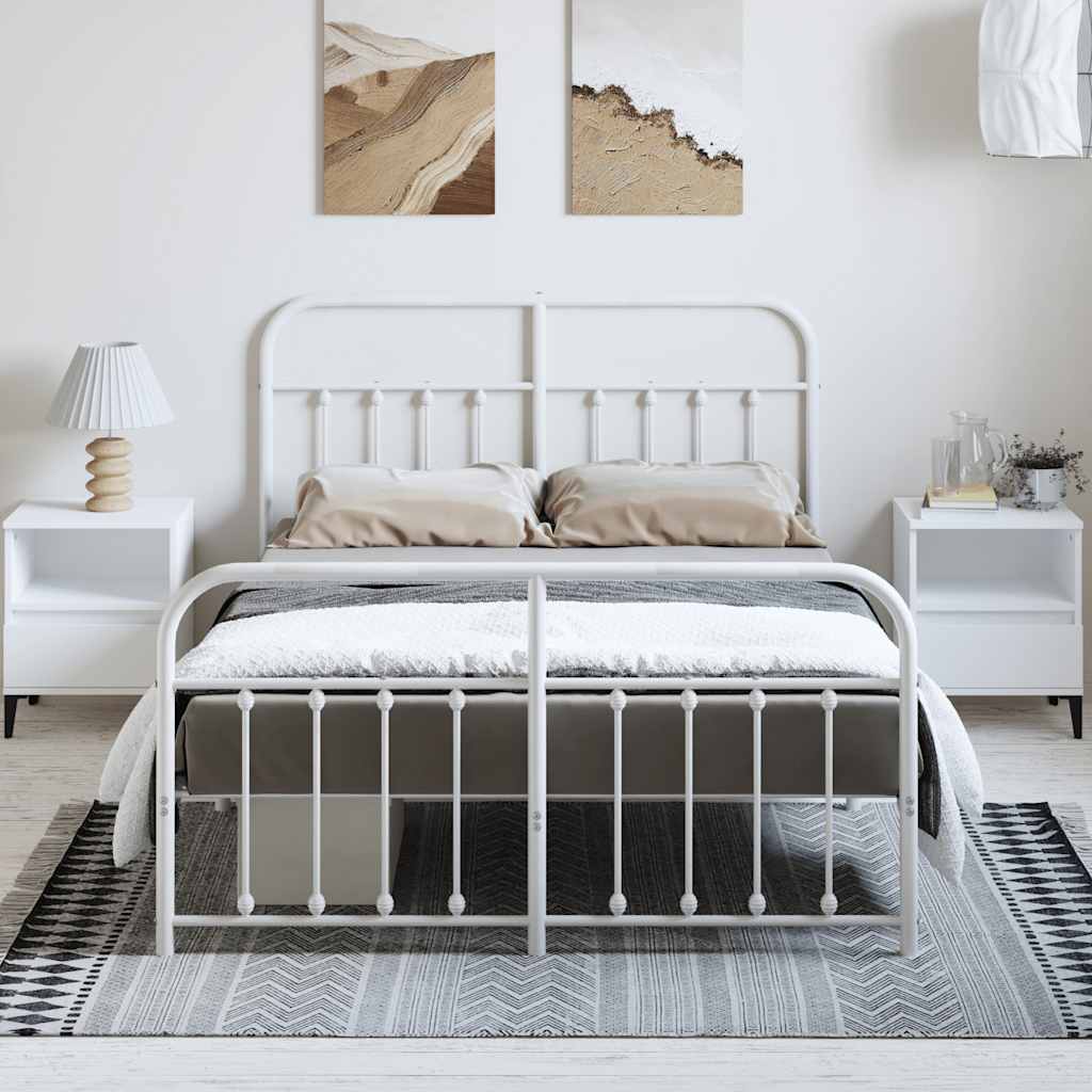 Metal Bed Frame with Headboard and Footboard White 135 x 190 cm