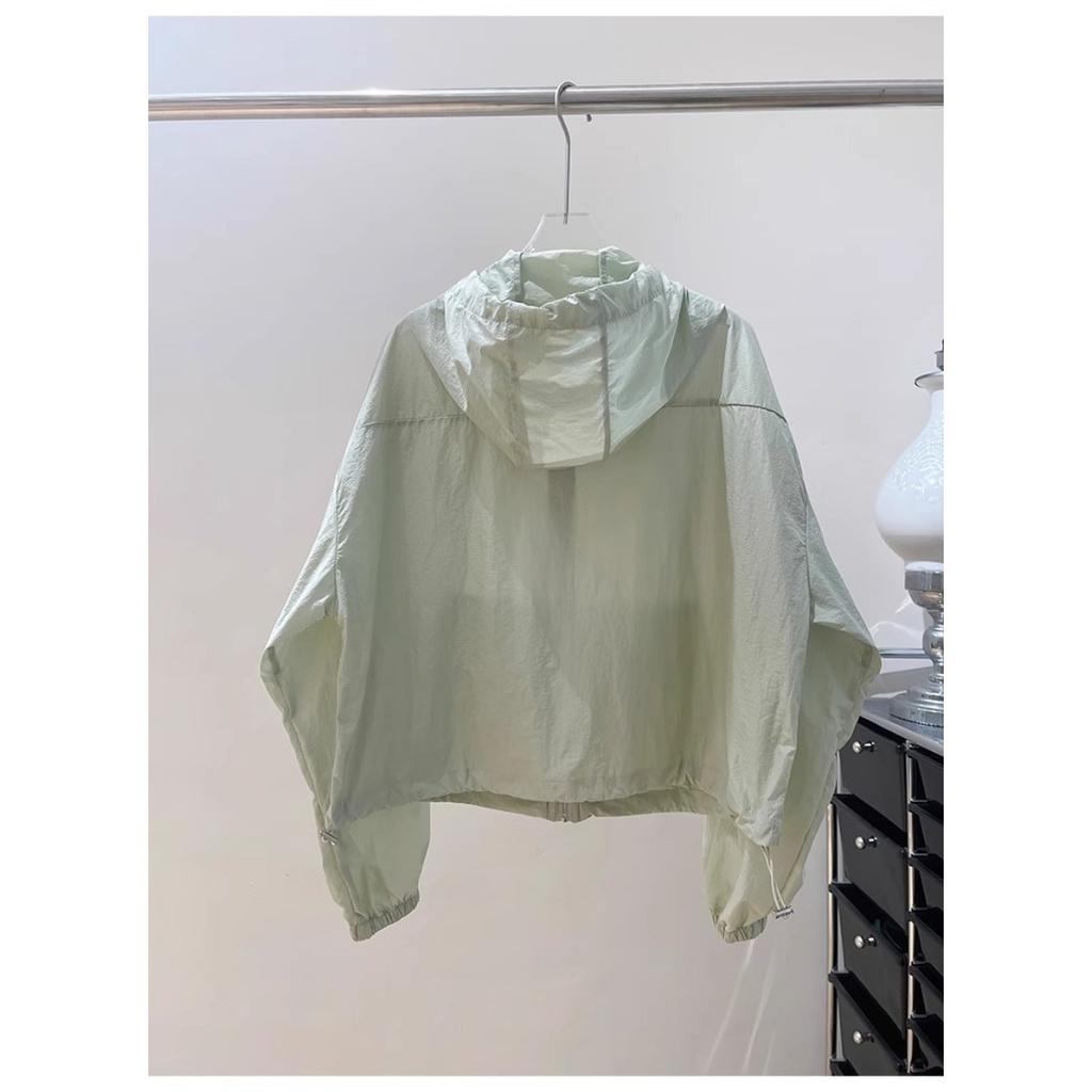 Damen Leichte Atmungsaktive Kapuzenjacke - Sommer Schutzgürtel mit Reißverschlusstasche, Lockerer H-förmiger Schnitt, Maschinenwaschbare Freizeit-Outdoorjacke