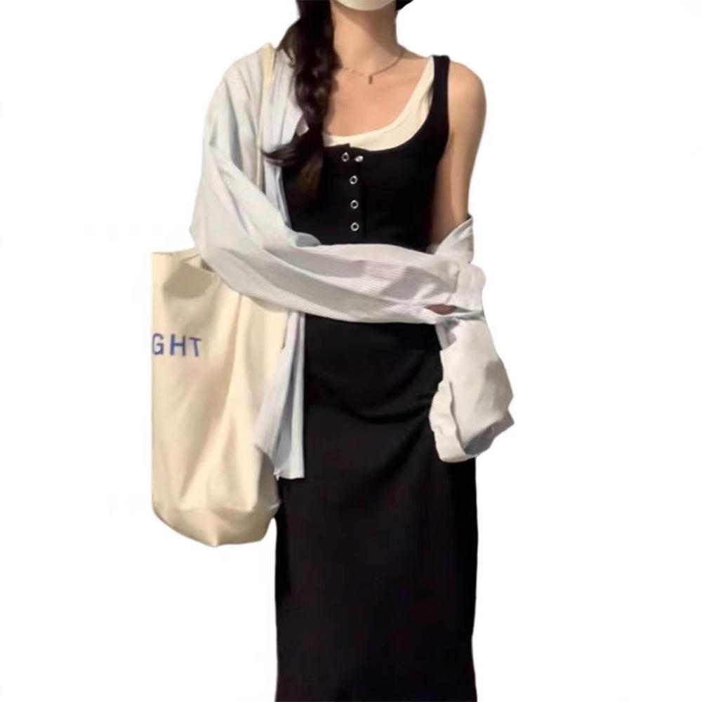 Fake two-piece black suspender dress children's summer 2026 new pear-shaped figure French temperament vest long dress