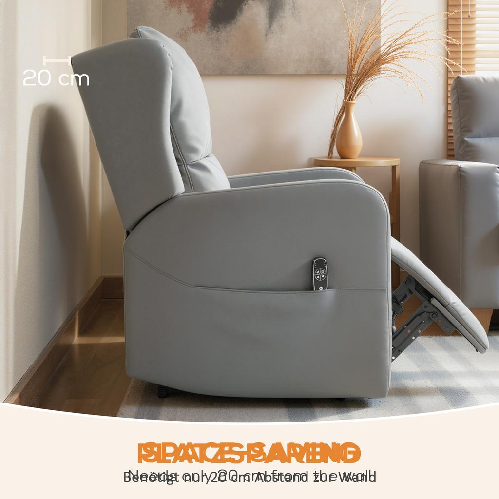 Massage Chair with Recline Function, Faux Leather, Electrically Adjustable, Footrest, Side Pocket, Steel Frame, Grey