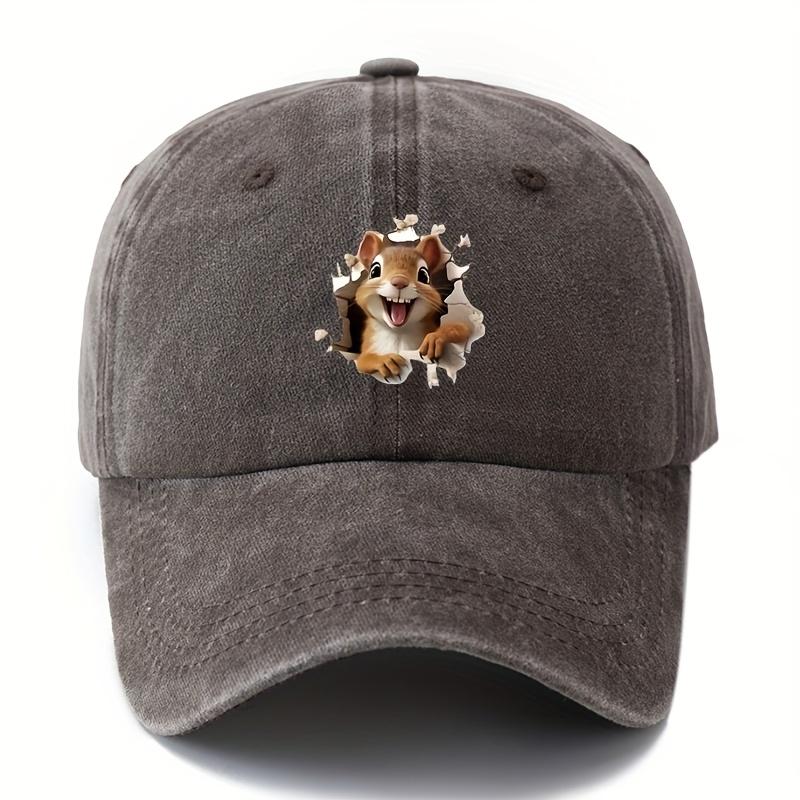 

Cartoon squirrel print retro washed lightweight curved brim hat suitable for outdoor vacation, travel, camping truck driver hat Adjustable кофейный