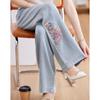 Past Women's New Chinese Style Embroidered Loose Wide-Leg Denim Pants