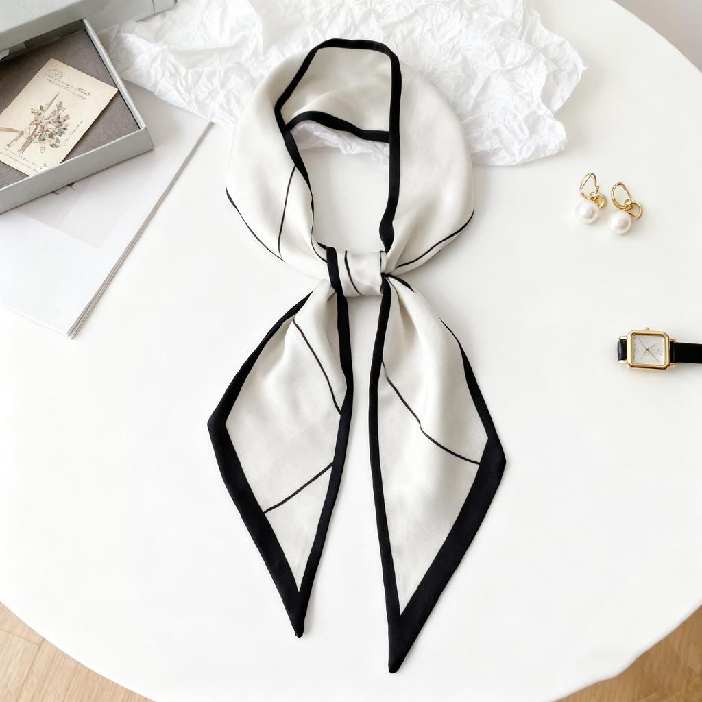 Korean Version of Rabbit Long Silk Scarf Streamer Women's Spring and Autumn New Scarf Double-layer Double-sided Decorative Scarf Handle Tied Bag