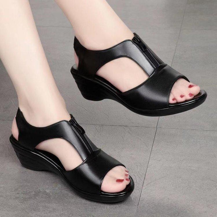 2021 Roman Style Zippered Wedge Sandals with Open Toe for Women