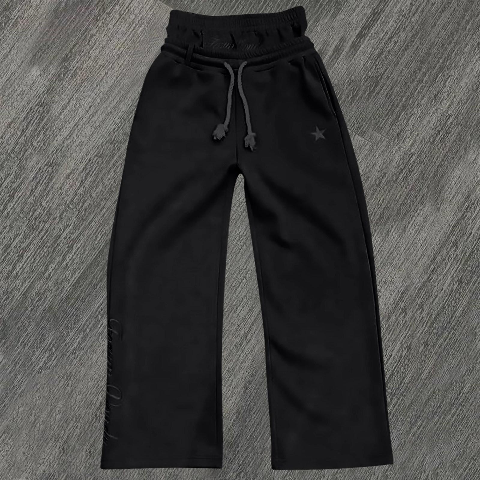 

Pants For Men Loose Sweatpants Drawstring Wide Leg Fitness Pants Long Pants Casual Pants S чорний