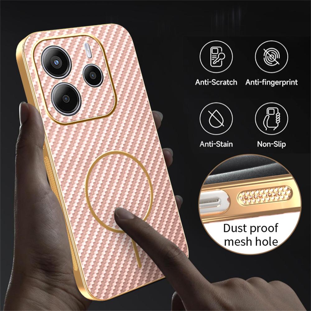 For Xiaomi Redmi Note 14 4G (163.25mm) Phone Case Carbon Fiber Textured Electroplated TPU Back Cover
